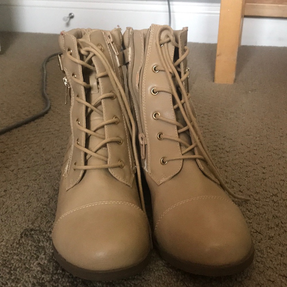 Nude lace up boots- charming Charlie’s